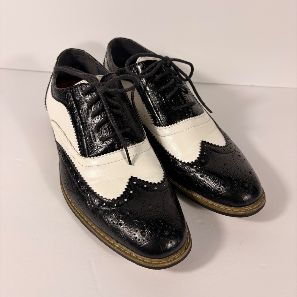 Bruno Homme Moda Italy Prince-1 Mens Black White Wingtip Oxfords Size 8.5